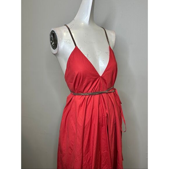 BRUNELLO CUCINELLI Poplin Maxi Dress With Monili Strap Detail In Red XS $4295 - Picture 11 of 13